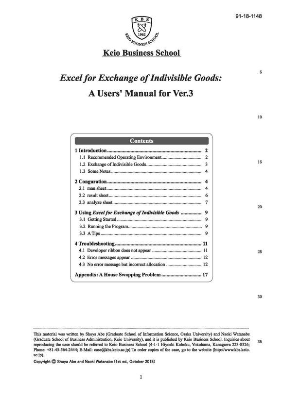 Excel for Exchange of Indivisible Goods: A Users' Manual for Ver. 3