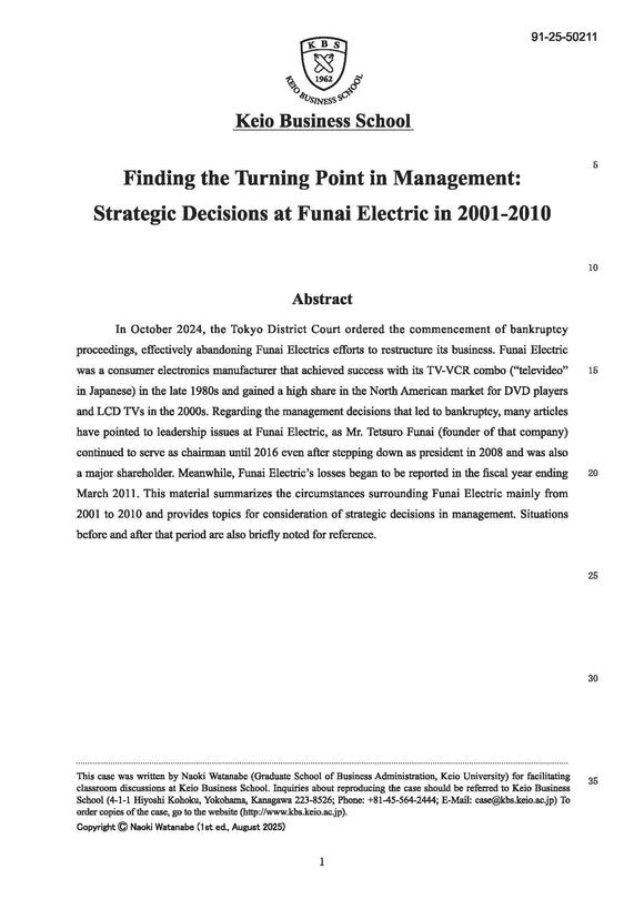 Finding a Turning Point in Management: Strategic Decisions at Funai Electric in 2001-2010