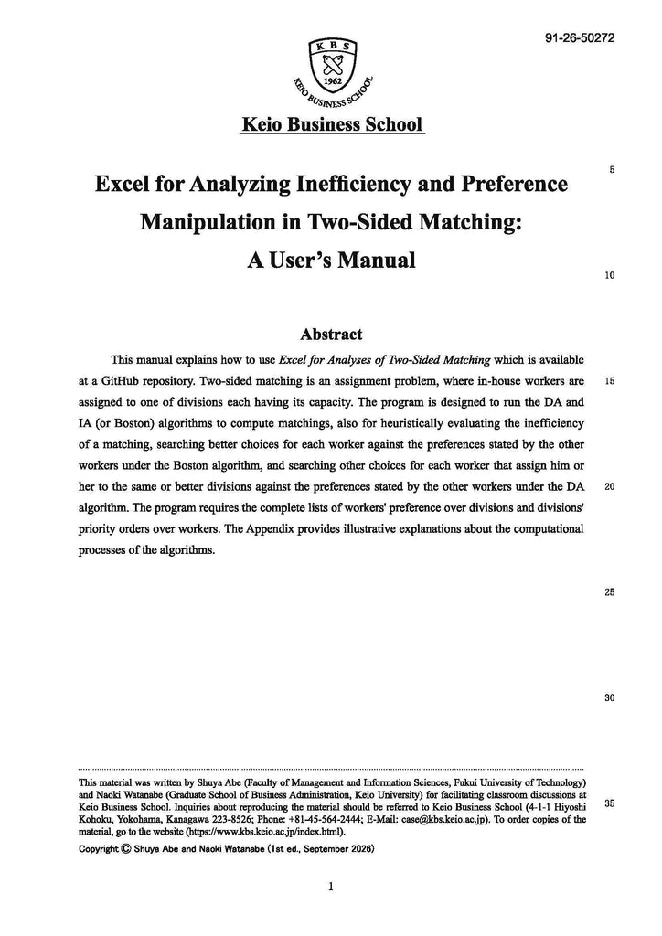 Excel for Analyzing Inefficiency and Preference Manipulation in Two-Sided Matching: A User's Manual