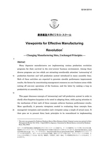 Viewpoints for Effective Manufacturing Revolution-Changing Production Workshops, Unchanged Keypoints-