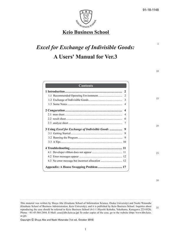 Excel for Exchange of Indivisible Goods: A Users' Manual for Ver. 3