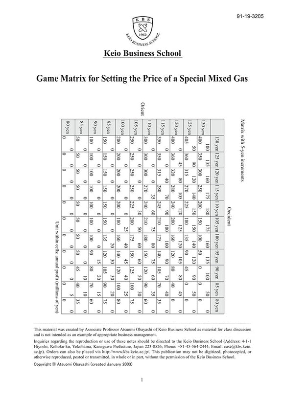 Game Matrix for Setting the Price of a Special Mixed Gas