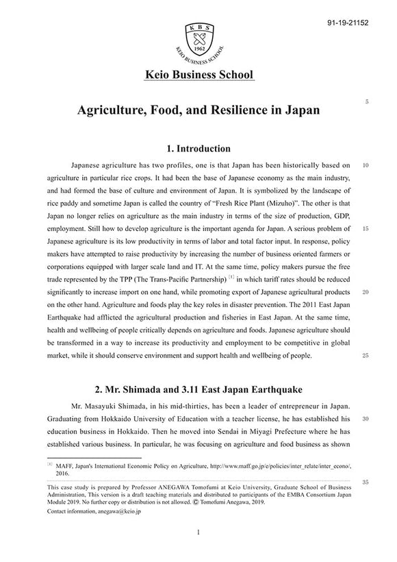 Agriculture, Food, and Resilience in Japan