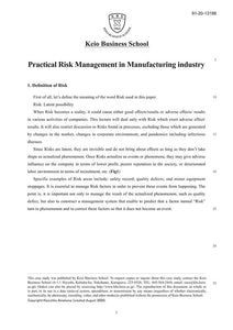 Practical Risk Management in Manufacturing Industry