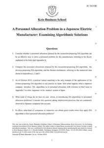 A Personnel Allocation Problem in a Japanese Electric Manufacturer: Examining Algorithmic Solutions