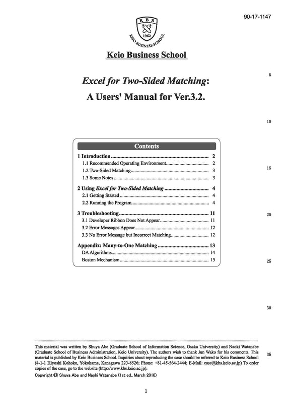 Excel for Two-Sided Matching: A Users’ Manual for Ver.3.2